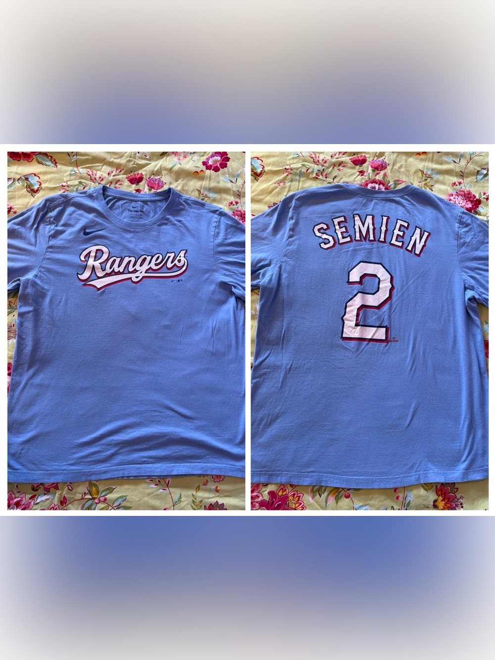 Texas Rangers x Nike x Marcus Semien #2 light blue tee men’s large 27x23 EUC